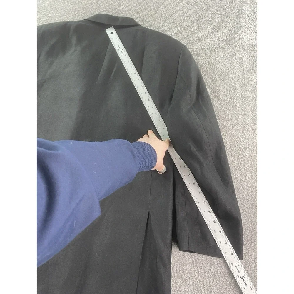 Faconnable Suit Jacket 46 R Black Solid Linen Designer Premium Luxury Italy